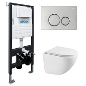 Abber Bequem Комплект: инсталляция, подвесной безободковый унитаз, кнопка смыва, цвет: хром AC1131TC-AC0105-AC0121