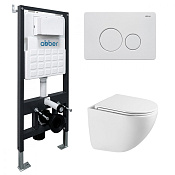 Abber Bequem Комплект: инсталляция, подвесной безободковый унитаз, кнопка смыва, цвет: белый матовый AC1131TC-AC0105-AC0121MW