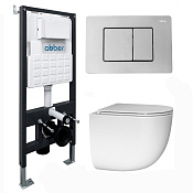 Abber Bequem Комплект: инсталляция, подвесной безободковый унитаз, кнопка смыва, цвет: хром AC1132TC-AC0105-AC0120