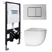 Abber Bequem Комплект: инсталляция, подвесной безободковый унитаз, кнопка смыва, цвет: хром AC1132TC-AC0105-AC0120