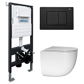 Abber Bequem Комплект: инсталляция, подвесной безободковый унитаз, кнопка смыва, цвет:черный матовый AC1132TC-AC0105-AC0120MB