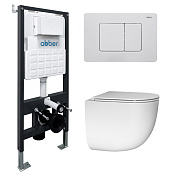 Abber Bequem Комплект: инсталляция, подвесной безободковый унитаз, кнопка смыва, цвет: белый матовый AC1132TC-AC0105-AC0120MW