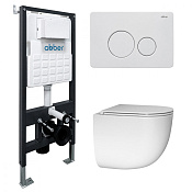 Abber Bequem Комплект: инсталляция, подвесной безободковый унитаз, кнопка смыва, цвет: белый матовый AC1132TC-AC0105-AC0121MW