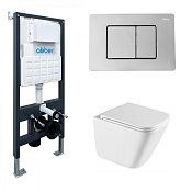 Abber Rechteck Комплект: инсталляция, подвесной безободковый унитаз, кнопка смыва, цвет: хром AC1219TC-AC0105-AC0120