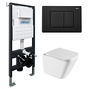 Abber Rechteck Комплект: инсталляция, подвесной безобод. унитаз, кнопка смыва, цвет: черный матовый AC1219TC-AC0105-AC0120MB