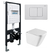 Abber Rechteck Комплект: инсталляция, подвесной безободк. унитаз, кнопка смыва, цвет: белый матовый AC1219TC-AC0105-AC0120MW