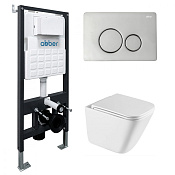 Abber Rechteck Комплект: инсталляция, подвесной безободковый унитаз, кнопка смыва, цвет: хром AC1219TC-AC0105-AC0121