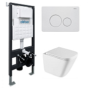 Abber Rechteck Комплект: инсталляция, подвесной безободк. унитаз, кнопка смыва, цвет: белый матовый AC1219TC-AC0105-AC0121MW