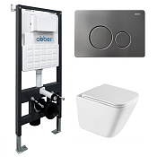 Abber Rechteck Комплект: инсталляция, подвесной безободковый унитаз, кнопка смыва, цвет: никель AC1219TC-AC0105-AC0121NG