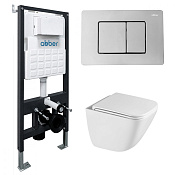 Abber Rechteck Комплект: инсталляция, подвесной безободковый унитаз, кнопка смыва, цвет: хром AC1220TC-AC0105-AC0120