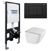 Abber Rechteck Комплект: инсталляция, подвесной безобод. унитаз, кнопка смыва, цвет: черный матовый AC1220TC-AC0105-AC0120MB