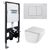 Abber Rechteck Комплект: инсталляция, подвесной безободк. унитаз, кнопка смыва, цвет: белый матовый AC1220TC-AC0105-AC0120MW