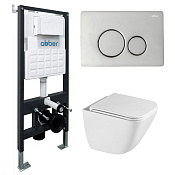 Abber Rechteck Комплект: инсталляция, подвесной безободковый унитаз, кнопка смыва, цвет: хром AC1220TC-AC0105-AC0121