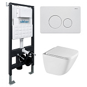 Abber Rechteck Комплект: инсталляция, подвесной безободк. унитаз, кнопка смыва, цвет: белый матовый AC1220TC-AC0105-AC0121MW