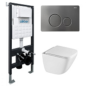 Abber Rechteck Комплект: инсталляция, подвесной безободковый унитаз, кнопка смыва, цвет: никель AC1220TC-AC0105-AC0121NG