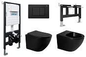 Abber Bequem Комплект: инсталляция, подвес. безобод. унитаз-биде, кнопка смыва, цвет: черный матовый AC1100MB-AC0105-AC0120MB-AC1150MB-AC0101P