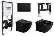 Abber Bequem Комплект: инсталляция, подвес. безобод. унитаз-биде, кнопка смыва, цвет: черный матовый AC1100MB-AC0105-AC0121MB-AC1150MB-AC0101P