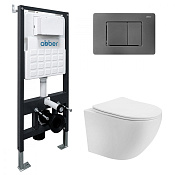 Abber Bequem Комплект: инсталляция, подвесной безободковый унитаз, кнопка смыва, цвет: никель AC1100T-AC0105-AC0120NG