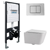 Abber Rechteck Комплект: инсталляция, подвесной безободковый унитаз, кнопка смыва, цвет: хром AC1201-AC0105-AC0120