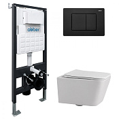 Abber Rechteck Комплект: инсталляция, подвесной безобод. унитаз, кнопка смыва, цвет: черный матовый AC1201-AC0105-AC0120MB