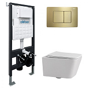 Abber Rechteck Комплект: инсталляция, подвесной безобод. унитаз, кнопка смыва, цвет: золото матовое AC1201-AC0105-AC0120MMG