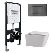 Abber Rechteck Комплект: инсталляция, подвесной безободковый унитаз, кнопка смыва, цвет: никель AC1201-AC0105-AC0120NG