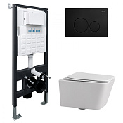 Abber Rechteck Комплект: инсталляция, подвесной безобод. унитаз, кнопка смыва, цвет: черный матовый AC1201-AC0105-AC0121MB