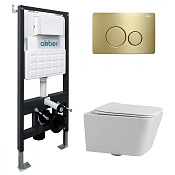 Abber Rechteck Комплект: инсталляция, подвесной безобод. унитаз, кнопка смыва, цвет: золото матовое AC1201-AC0105-AC0121MMG