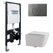 Abber Rechteck Комплект: инсталляция, подвесной безободковый унитаз, кнопка смыва, цвет: никель AC1201-AC0105-AC0121NG