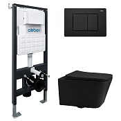 Abber Rechteck Комплект: инсталляция, подвесной безобод. унитаз, кнопка смыва, цвет: черный матовый AC1201MB-AC0105-AC0120MB