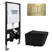 Abber Rechteck Комплект: инсталляция, подвесной безобод. унитаз, кнопка смыва, цвет: золото матовое AC1201MB-AC0105-AC0120MMG