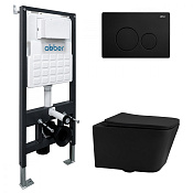 Abber Rechteck Комплект: инсталляция, подвесной безобод. унитаз, кнопка смыва, цвет: черный матовый AC1201MB-AC0105-AC0121MB