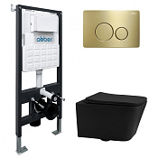 Abber Rechteck Комплект: инсталляция, подвесной безобод. унитаз, кнопка смыва, цвет: золото матовое AC1201MB-AC0105-AC0121MMG