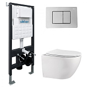 Abber Bequem Комплект: инсталляция, подвесной безободковый унитаз, кнопка смыва, цвет: хром AC1100-AC0105-AC0120