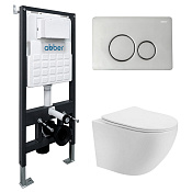 Abber Bequem Комплект: инсталляция, подвесной безободковый унитаз, кнопка смыва, цвет: хром AC1100T-AC0105-AC0121
