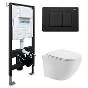 Abber Bequem Комплект: инсталляция, подвесной безободковый унитаз, кнопка смыва, цвет:черный матовый AC1100T-AC0105-AC0120MB