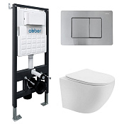 Abber Bequem Комплект: инсталляция, подвесной безободковый унитаз, кнопка смыва, цвет: хром AC1100T-AC0105-AC0120MCH