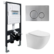 Abber Bequem Комплект: инсталляция, подвесной безободковый унитаз, кнопка смыва, цвет: хром AC1100T-AC0105-AC0121MCH