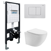 Abber Bequem Комплект: инсталляция, подвесной безободковый унитаз, кнопка смыва, цвет: белый матовый AC1100T-AC0105-AC0120MW