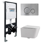 Abber Rechteck Комплект: инсталляция, подвесной безободковый унитаз, кнопка смыва, цвет: хром AC1201-AC0105-AC0121MCH