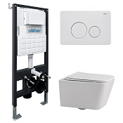 Abber Rechteck Комплект: инсталляция, подвесной безободк. унитаз, кнопка смыва, цвет: белый матовый AC1201-AC0105-AC0121MW