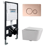 Abber Rechteck Комплект: инсталляция, подвесной безобод. унитаз, кнопка смыва, цвет: розовое золото AC1201-AC0105-AC0121RG