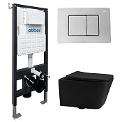 Abber Rechteck Комплект: инсталляция, подвесной безободковый унитаз, кнопка смыва, цвет: хром AC1201MB-AC0105-AC0120