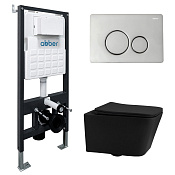 Abber Rechteck Комплект: инсталляция, подвесной безободковый унитаз, кнопка смыва, цвет: хром AC1201MB-AC0105-AC0121