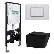 Abber Rechteck Комплект: инсталляция, подвесной безободк. унитаз, кнопка смыва, цвет: белый матовый AC1201MB-AC0105-AC0120MW