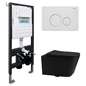 Abber Rechteck Комплект: инсталляция, подвесной безободк. унитаз, кнопка смыва, цвет: белый матовый AC1201MB-AC0105-AC0121MW