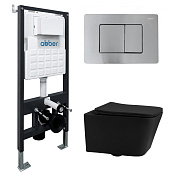 Abber Rechteck Комплект: инсталляция, подвесной безободковый унитаз, кнопка смыва, цвет: хром AC1201MB-AC0105-AC0120MCH