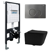 Abber Rechteck Комплект: инсталляция, подвесной безободковый унитаз, кнопка смыва, цвет: хром AC1201MB-AC0105-AC0121MCH