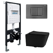 Abber Rechteck Комплект: инсталляция, подвесной безободковый унитаз, кнопка смыва, цвет: никель AC1201MB-AC0105-AC0120NG