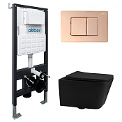 Abber Rechteck Комплект: инсталляция, подвесной безобод. унитаз, кнопка смыва, цвет: розовое золото AC1201MB-AC0105-AC0120RG